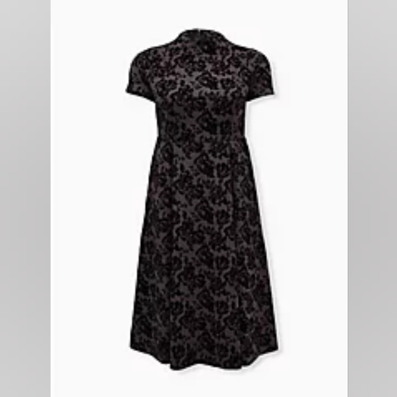torrid Dresses & Skirts - Torrid Grey Floral Scuba Knit Mock Neck Midi Skater Dress Size 22